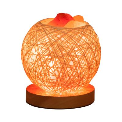 China Negative Release Ions Factory Supply15*18CM Direct Rattan Salt Lamp Round Shape Pink Salt Lamp for sale