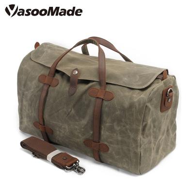 China Large Capacity Canvas Foldable Waterproof Waxed Fleece Leather Men's Weekender Duffle Overnight Travel Bag for sale