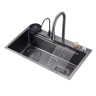 China Fully Fitted Large SNBSC78008 304 Stainless Steel Kitchen Sink Rainfall Waterfall Single Sink Single Sink Basin for sale