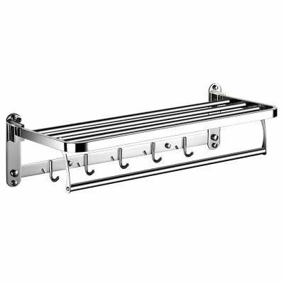 China Punch Free 304 Stainless Steel Towel Rack Bathroom Folding Shelf Bathroom Hardware Pendant for sale