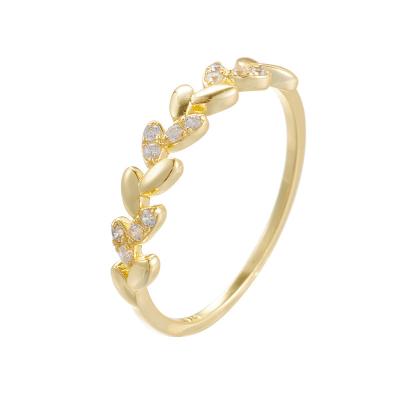 China / Hot Sale Leaf Shape Design Luxury Design Encrusted Zircon Wheat Sterling Silver Ring For Women for sale