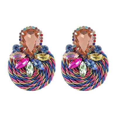 China / Wholesale Glass Beads Elegant Decoration Large Elastic Rope Woven Around Earrings For Women for sale