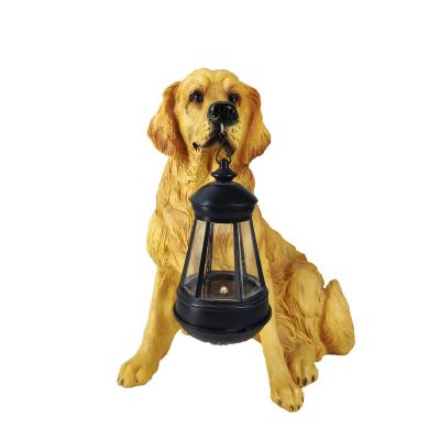 China Solar Powered Outdoor LED Light Garden Decoration Lighting Simulation Dog Resin Opens Solar Chandelier for sale