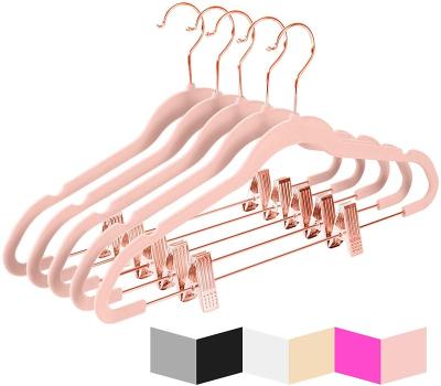 China Contemporary Pack of 20 Gray Gold Copper Gray Rose Bar and Clips Premium Slim Fashion Non-Slip Space Saving Velvet Pants Hangers for sale