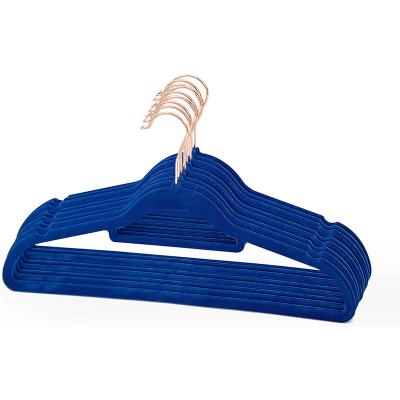 China High Quality CLASSIC Velvet Hangers Rose Gold Hook Flocking Coat Non-Slip Hanger for sale