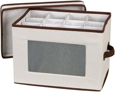 China Sustainable Natural 544 Stemware Storage Box with Champagne Glasses Canvas Lid and Handles with Brown Trim for sale