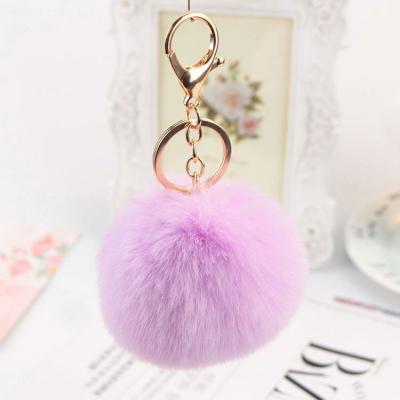 China Promotion Gift Key Chain Wholesale Customized Logo Pink Furry Puffy Plush Faux Rabbit Fur Balls Custom Pom Pom Puff Furball Puffball Pompom Key Chain for sale