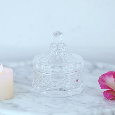 China Home Decorative High Quality Glass Candy Container Luxury Clear Candle Jar With Lid For Candle for sale