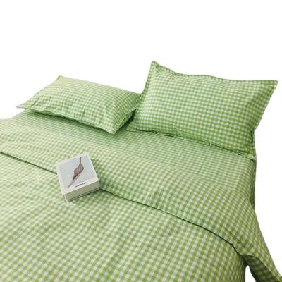 China Wholesale Green Thick Linen 100% Pure Cotton Egyptian Cotton Plaid Factory Plaid Sheet Set for sale