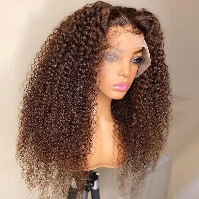 China Baby Hair Around And Pre Plucked With Brazilian Virgin Hair Glueless Curly Hair Baby Afro Kinky Curly Hair Brown Raw Color Pre Plucked With Baby Hair for sale