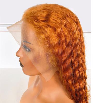 China Baby Hair Around And Pre Plucked Hair Wholesale Orange Wigs Deep Wave Full Colored Wig Ginger Blonde Lace Front Lace Wig For Black Women for sale