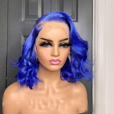 China Baby Hair Around And Pre Plucked Blue Lace Front Hair Wig For Women Color Cuticle Aligned Virgin Hair Short Sheer Bob Human Hair Lace Wigs for sale