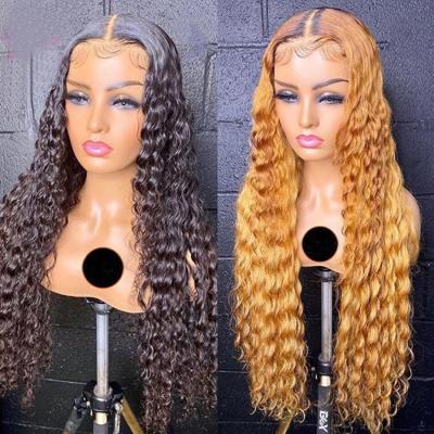 China Baby Hair Around And 613 Blonde HD Color Water Wave Wig Transparent Raw Unprocessed Virgin Human Hair Lace Front Cuticle Aligned Hair Pre Plucked Vendor 613 for sale