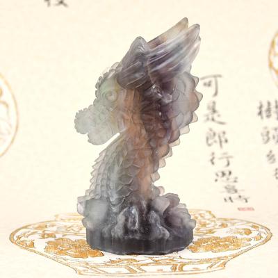 China Europe Hand Carved Customized Size Dragon Rainbow Fluorite Crystal Natural Dragon for fengshui for sale