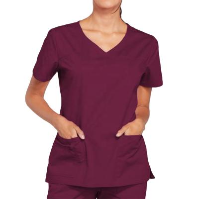 China US Market Female Hospital US Market Slim Fit V-neck Rise Tapered Leg Elastic Band Waist Mid Pants Doctor Nursing Scrub Suit for sale