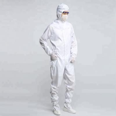 China Polyester Filament + Conductive Fiber White Color Anti-Static Cleanroom Suit for sale