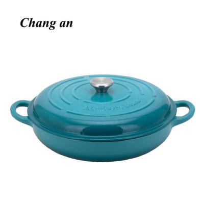 China Sustainable Enamel Dutch Oven Pot Pealla Casserole Shallow Pot With Double Handle Enamel Coating No Stick for sale