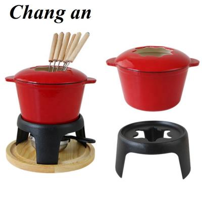 China Sustainable Enamel Melting Cheese Fondue Chocolate Foundue Set for sale