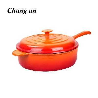 China Sustainable Enameled Cast Iron Sauté Pan With Easy Handle 28cm Cast Iron Pan for sale