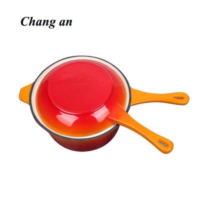 China Sustainable Cast Iron Sauce Pot With Long Handle 2 In 1 Multifunction Pot With Enamel Coating for sale