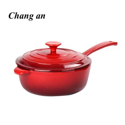 China Sustainable Enamel Coating Milk Pot Sauce Pan Cast Iron With Long Handle for sale