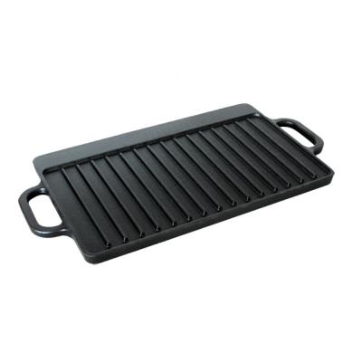 China Disposable cast iron BBQ griddle pan with outer handle grill bbq mold dish for homer use for sale