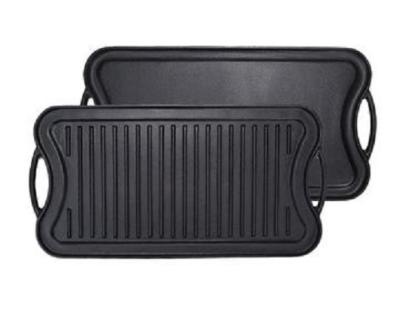 China Sustainable Pre-Seasoned Cast Iron Reversible Griddle With Two Handle Cast Iron Grill for sale