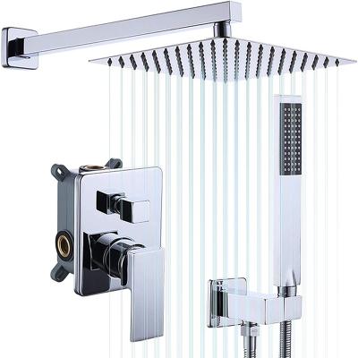 China Without Slide Bar In-wall Bathroom Concealed Shower Mixer Taps Rain Shower Set Kit 10 Inch Shower Head With Hand Held Showerhead for sale