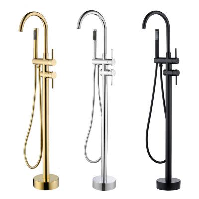 China Gold Floor Mounted Faucet Freestanding Bathtub Faucet Pull Bar Floor Faucet Freestanding Faucet for sale