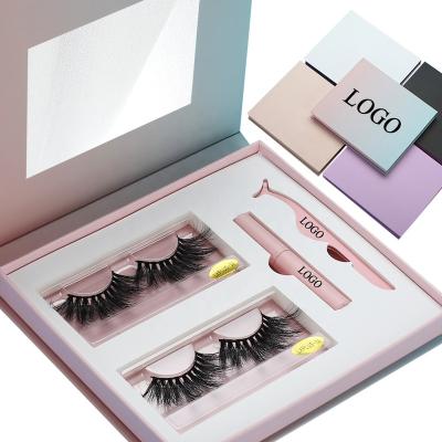 China Custom Sensitive Logo Magnetic Open Lash Boxes Eyelashes With Glue Pen Tweezers Mink Eyelash Eyeliner Set for sale