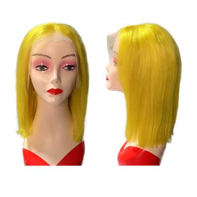 China Can be changed the design to any texture as you like Yellow Straight Bob Wig 13x4 Hd Virgin Human Hair 13x4 Unprocessed Lace Frontal Color Yellow Straight Wigs for sale