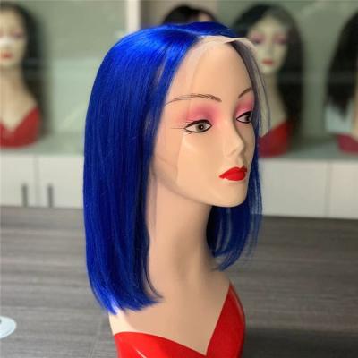 China Can be changed the design to any texture as you like Christmas Hair Blue Yellow Orange Bob Wig for Women Brazilian Human Hair Natural Lace Frontal Wigs for sale