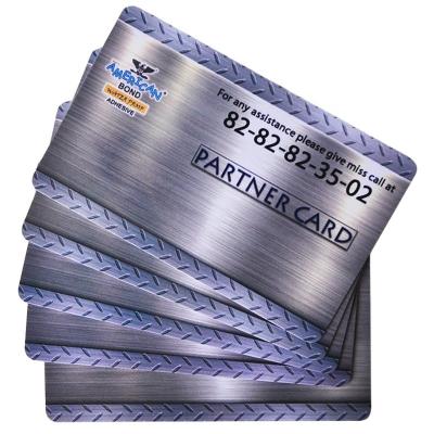 China Custom Metal Plastic Effect Brush Silver Partner Card for sale