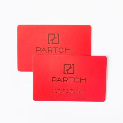 China Waterproof/Waterproof Colored Matte Red Surface PVC Plastic Product Warranty Card With Signature Panel for sale