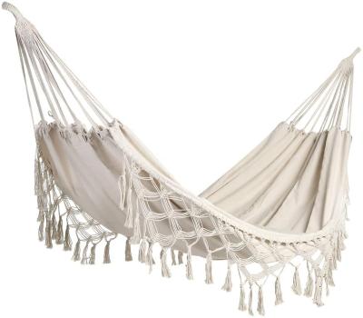 China BODI Boho Contemporary Portable Macrame Swing Canvas Hanging Camping Tassels Fringe Travel Cotton Rope Hammock for sale