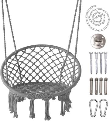 China Modern Round Hammock Chairs With Hanging Kit Hanging Knitted Mesh Cotton Rope Macrame Swing Outdoor Hammock Chair for sale