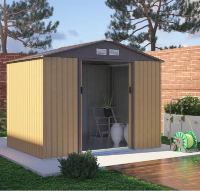 China Easily Assembled Joiner 8x8ft Large Apex Metal Shed With Door DIY Metal Patio Hinged Outdoor Yard Storage Shed for sale