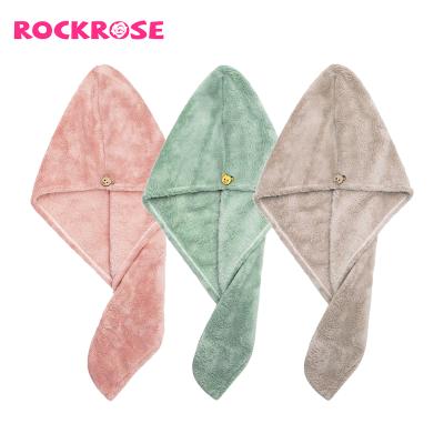 China Newest Fashion Rockrose Coral Velvet Hair Drying Wrap Lady's Quick Dry Hair Towel Hat Turban Head Wrap for sale