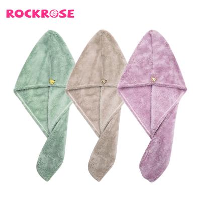 China Fashion Rockrose Coral Velvet Dry Hair Hat For Women Drying Hair Towel Wrap Hat for sale