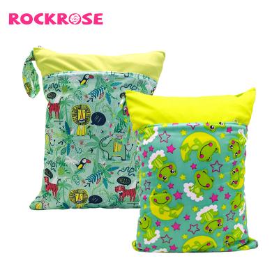 China Water Resistant Rockrose Waterproof Large PUL Printed Pockets Diaper Bags Wet Laundry Travel Bag for sale