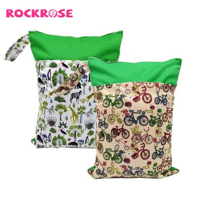 China Wholesale Reusable Water Resistant Rockrose Fashion Waterproof Prints Wet Diaper Dry Bag Pouch Cloth Double Handle Wetbags 30*40CM for sale