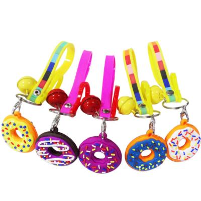 China Donut rubber creative promotional soft food PVC props key chain,lovely promotional novelty fast food donut resin kawaii ring for sale