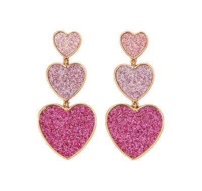 China CLASSIC Soft Enamel Glitter Love Heart Red Stud Dangle Earring Jewelry, Oil Drop Multilayer Love Earrings for sale