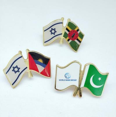 China Commemorative custom printed Europe lapel pin with dome, national double country gold print flag lapel pin for sale