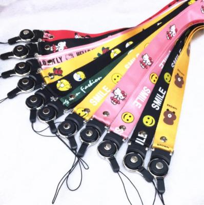 China Polyester two in one detachable mobile phone rotating long nylon lanyard, creative cartoon brand mobile phone cord mobile phone lanyard for sale