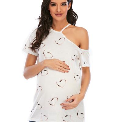 China OEM Comfortable Women's Seefoun Maternity Strapless Short Sleeve T-shirt Tops Print Casual Women's Love O-Neck Maternity Clothes for sale