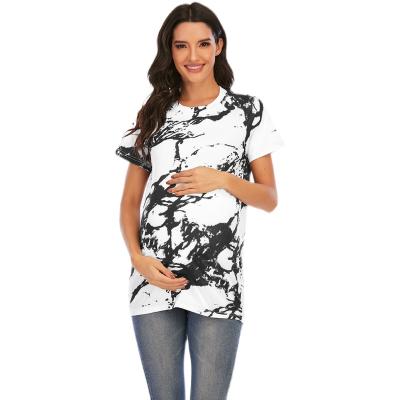 China OEM Seefoun O-Neck Maternity Comfy Pregnant Maternity Blouse Short Sleeve Print Tops Pregnant Pregnancy Maternity Dress for sale