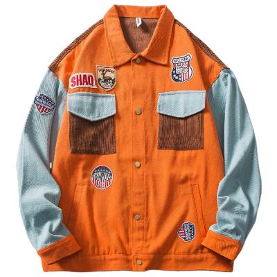 China Seefoun OEM Hip Hop Corduroy Color Block Patchwork Jacket Orange Casual Womens Jackets Streetwear Harajuku Women's Breathable Leather for sale