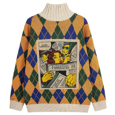 China Anti-wrinkle Seefoun OEM rollkragen knitted turtle neck Argyle sueter vintage rollkragen oversized sweater Women Harajuku Sweaters for sale