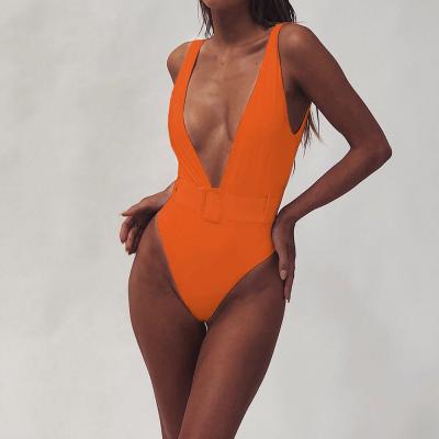 China 2020 Orange One Piece Vintage Swimsuit Women Swimwear Plunge Lift Neck Swimwear Brazilian Monokini Swimwear 2022 Summer Beach Wear for sale